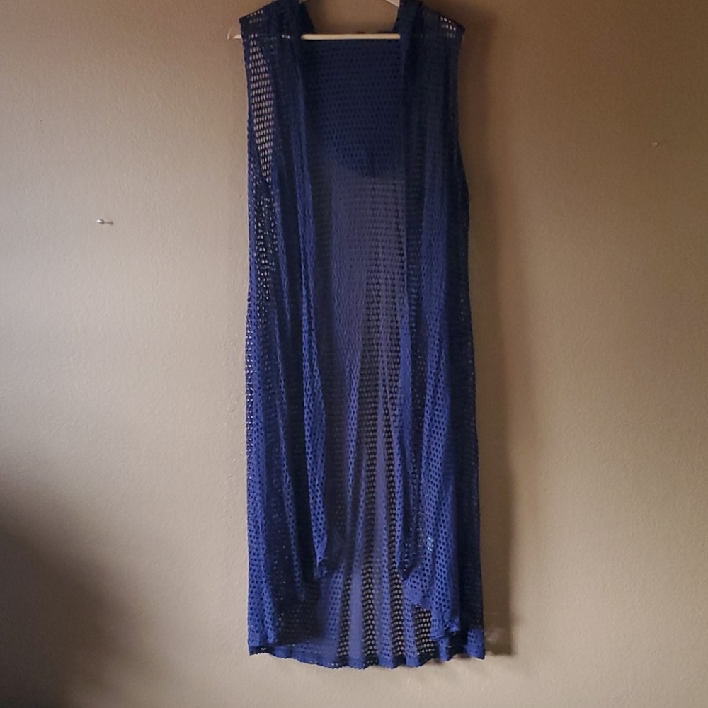 Duster length plus size hooded vest or cover up